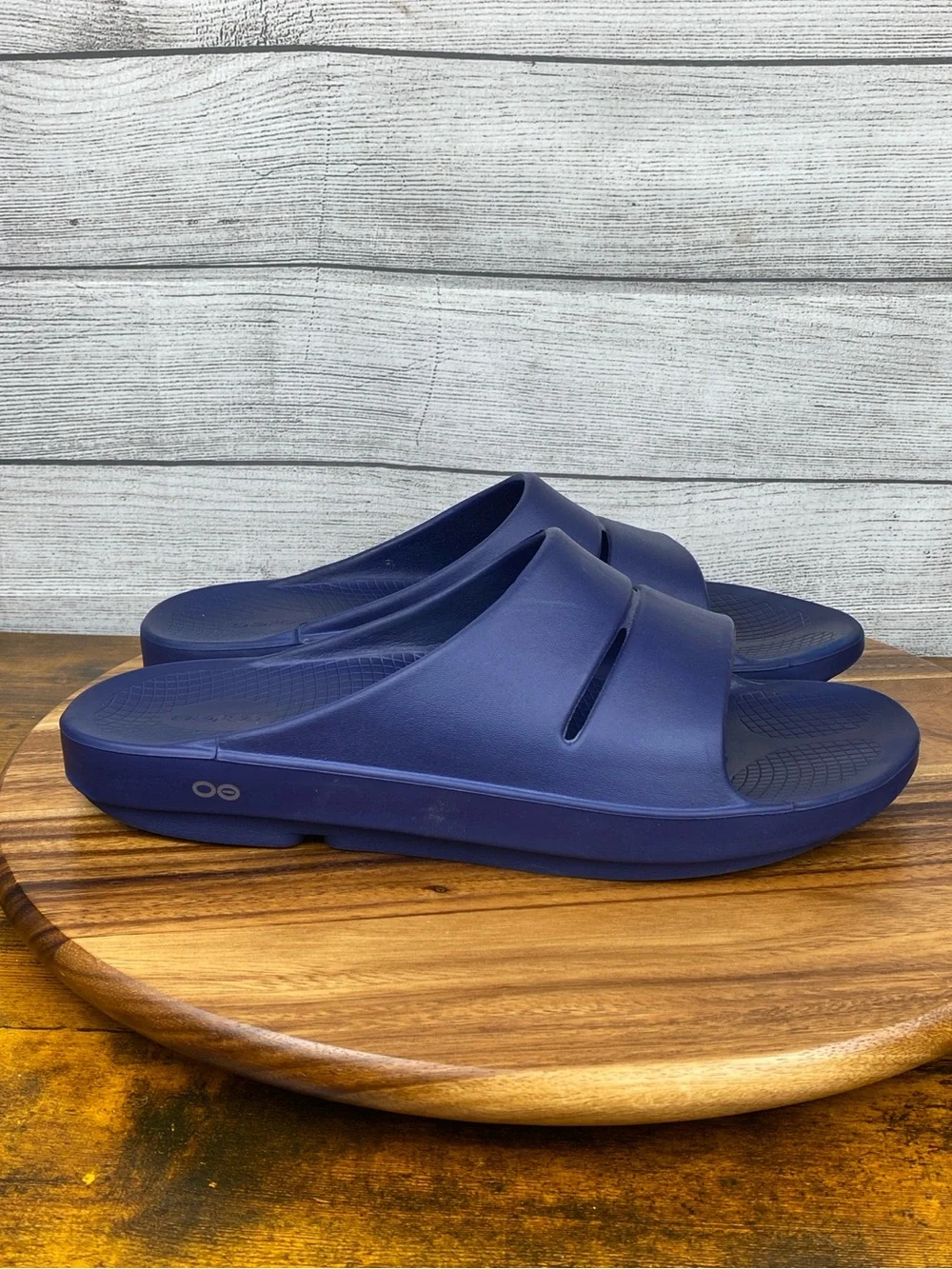 OOFOS OOahh Slide Sandals Comfort Recovery Navy Blue Men’s Shoe Size 14